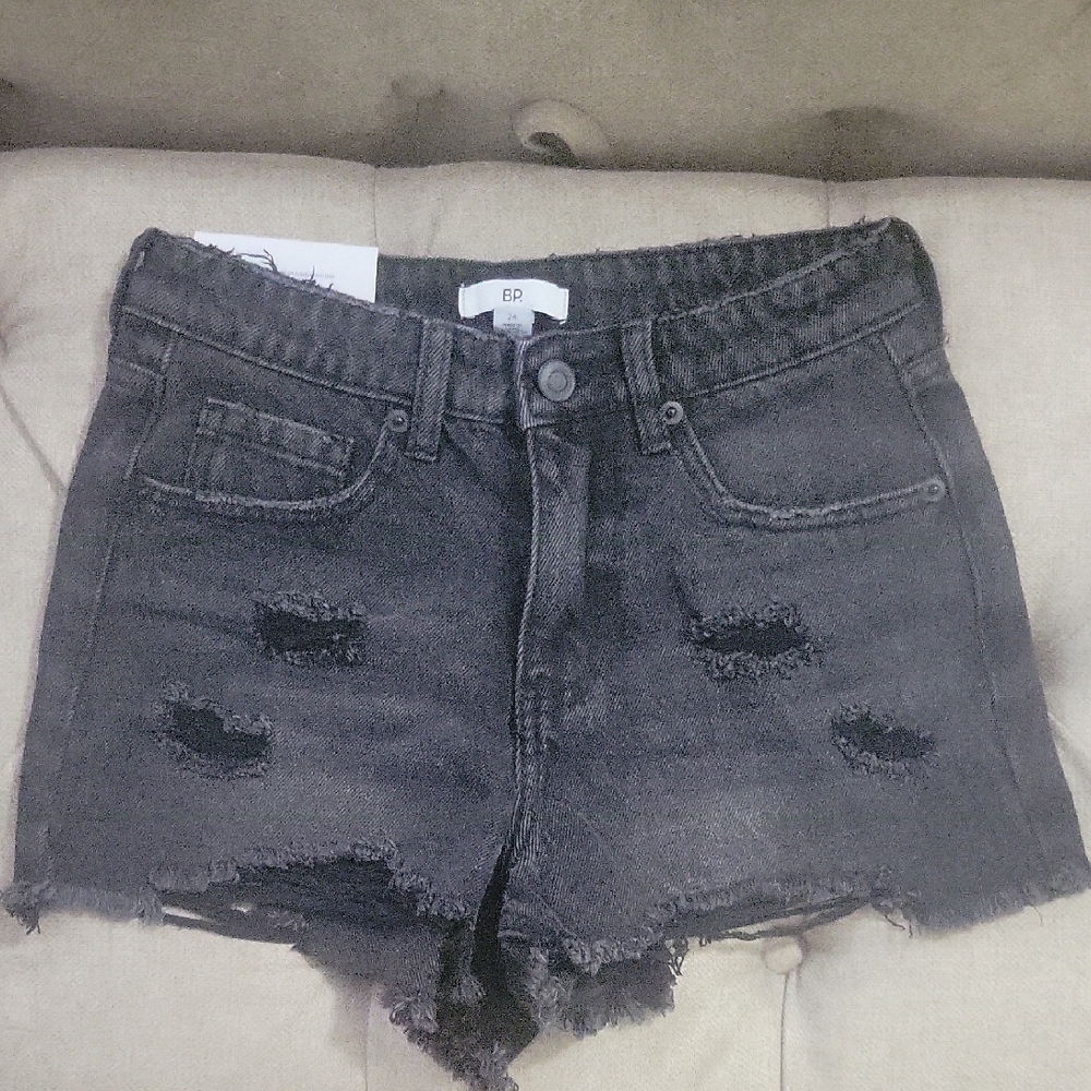 Distressed Black Denim Shorts